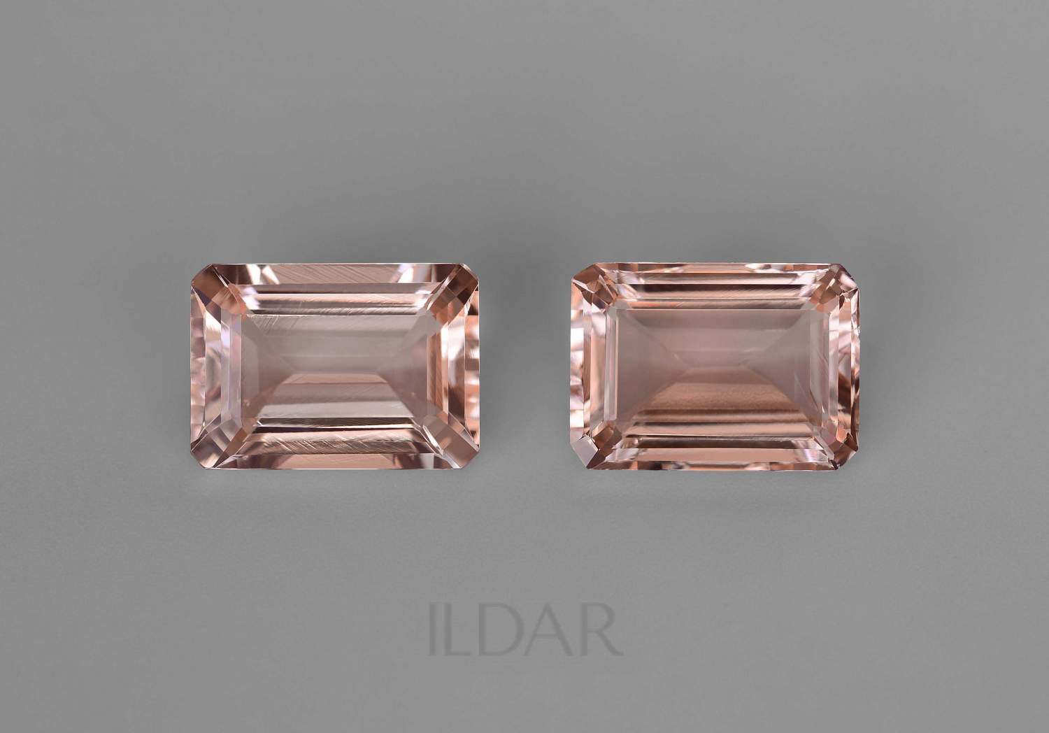 Emerald cut matched pair of pink morganite 13.4 ct order