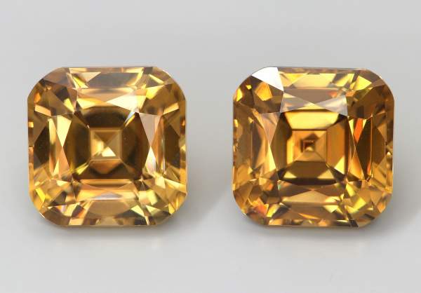 Pair of natural yellow zircons 9.73 ct