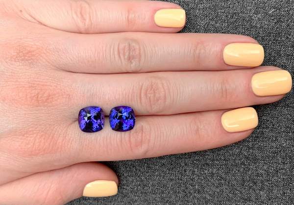 Pair of cushion cut blue tanzanites 9.05 ct