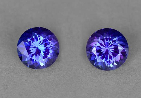 Pair of round cut tanzanites 3.63 ct