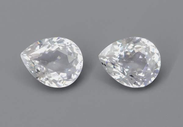 Matched pair of pear cut white sapphires 2.73 ct