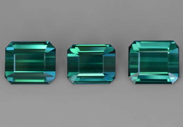 Set of emerald cut tourmalines 17.45 ct