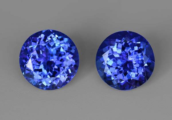 Pair of round cut tanzanites 6.57 ct