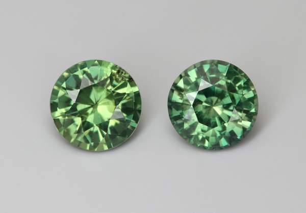 Pair of round cut green sapphires from Burma 1.2 ct
